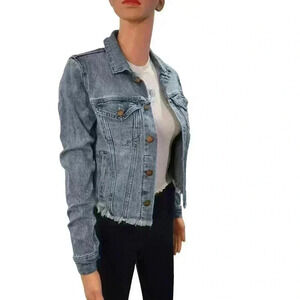 Light Wash Distressed Denim Jacket - Never Worn
